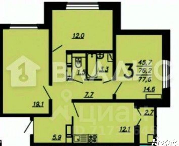 3-комн квартира Острогожская улица, 170/1,  д. 170/1