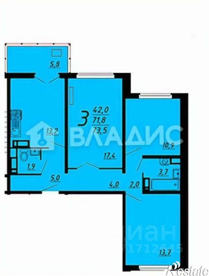 3-комн квартира Крымская улица, 3/1,  д. 3/1