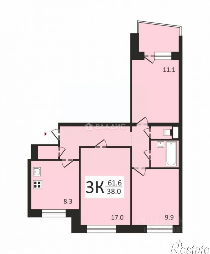 3-комн квартира Воронеж, улица Киселёва, 17