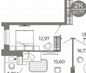 2-комн, 69 кв м, этаж 19/25 ул Кривошеина, 13/14