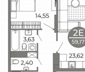 1-комн, 59 кв м, этаж 19/25 ул Кривошеина, 13/14