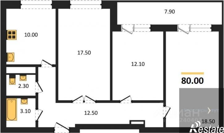 3-комн квартира в новом доме улица Красных Партизан, 35,  д. 35