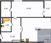 1-комн, 72 кв м, этаж 7/20 Московский проспект, 132