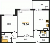 3-комн, 73 кв м, этаж 16/17 улица Шибилкина, 5