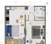 1-комн, 43 кв м, этаж 2/18 ул Федора Тютчева, 105