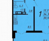 1-комн, 34кв м, этаж 3/17 Крымская улица, 3/1