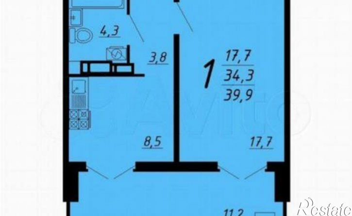1-комн квартира Крымская улица, 3/1,  д. 3/1