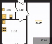 1-комн, 37 кв м, этаж 10/15 улица Путилина, 10В поз.2