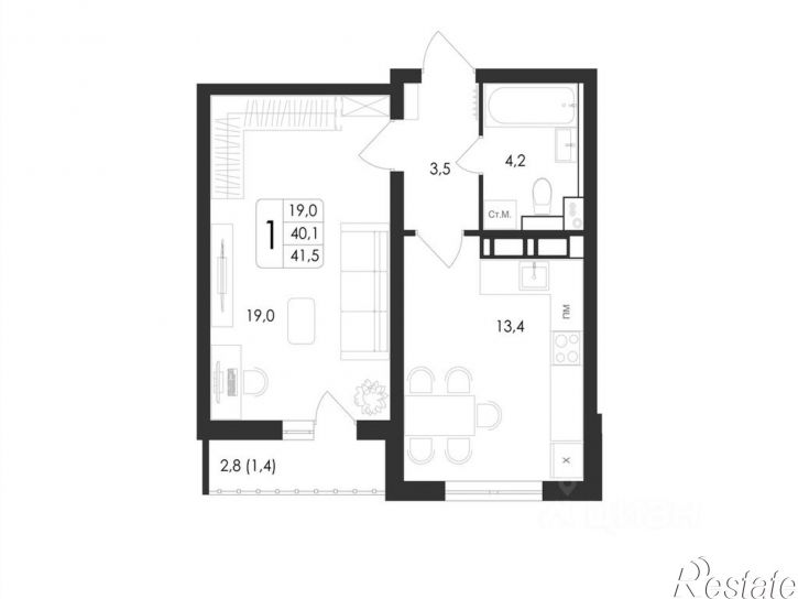 1-комн квартира в новом доме проспект Патриотов, поз. 1,  д. поз. 1