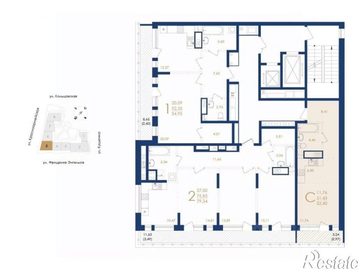 1-комн квартира в новом доме улица Фридриха Энгельса, 88 стр.,  д. 88 стр.