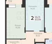 2-комн, 63 кв м, этаж 21/24 Электросигнальная улица, 9 А
