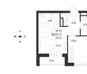 2-комн, 36 кв м, этаж 17/17 проспект Патриотов, поз. 7