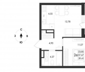 2-комн, 39 кв м, этаж 8/17 проспект Патриотов, поз. 7