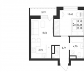 2-комн, 35 кв м, этаж 3/17 проспект Патриотов, поз. 7