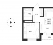 1-комн, 35 кв м, этаж 11/17 проспект Патриотов, поз. 7