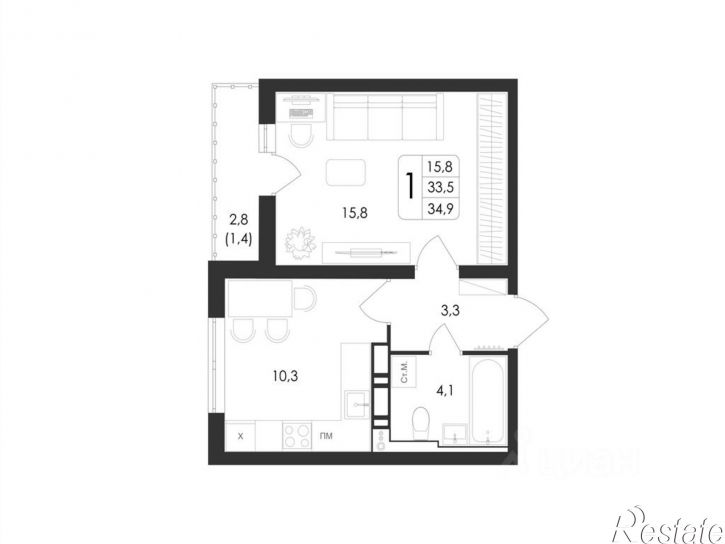 1-комн квартира в новом доме проспект Патриотов, поз. 1,  д. поз. 1