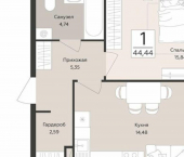 1-комн, 44 кв м, этаж 4/12 набережная Массалитинова, 1/1