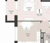 1-комн, 39 кв м, этаж 8/12 набережная Массалитинова, 1/1