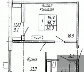 1-комн, 38 кв м, этаж 5/19 улица Ломоносова, 129