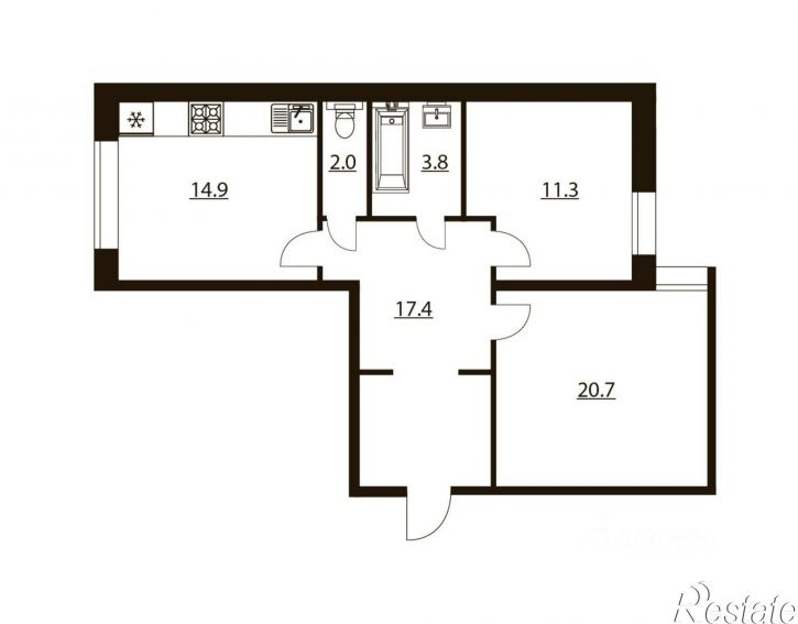 2-комн квартира Московский пр-кт, 13/2,  д. 13/2