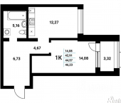 1-комн, 44 кв м, этаж 2/21 наб Чуева, 7