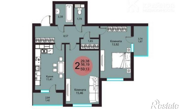 2-комн квартира Острогожская улица, 156/2,  д. 156/2
