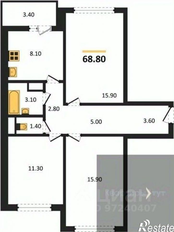 3-комн квартира в новом доме улица Шибилкина, уч. 9,  д. уч. 9