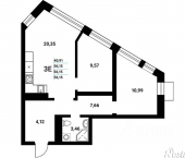 3-комн, 56 кв м, этаж 4/21 набережная Чуева, 7