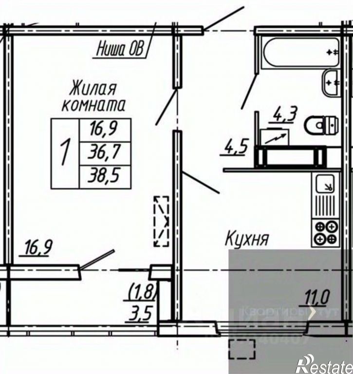 1-комн квартира в новом доме улица Ломоносова, 129,  д. 129