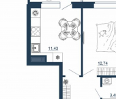 1-комн, 34 кв м, этаж 7/18 Московский пр-кт, 66