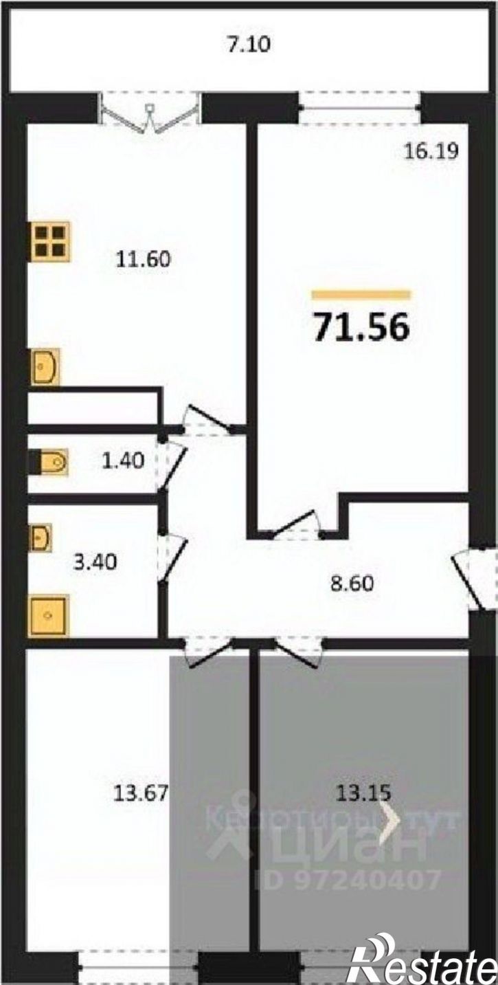 3-комн квартира в новом доме Цимлянская улица, 10В,  д. 10В