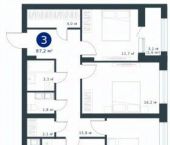 3-комн, 87 кв м, этаж 10/25 улица Ворошилова, 19 стр.