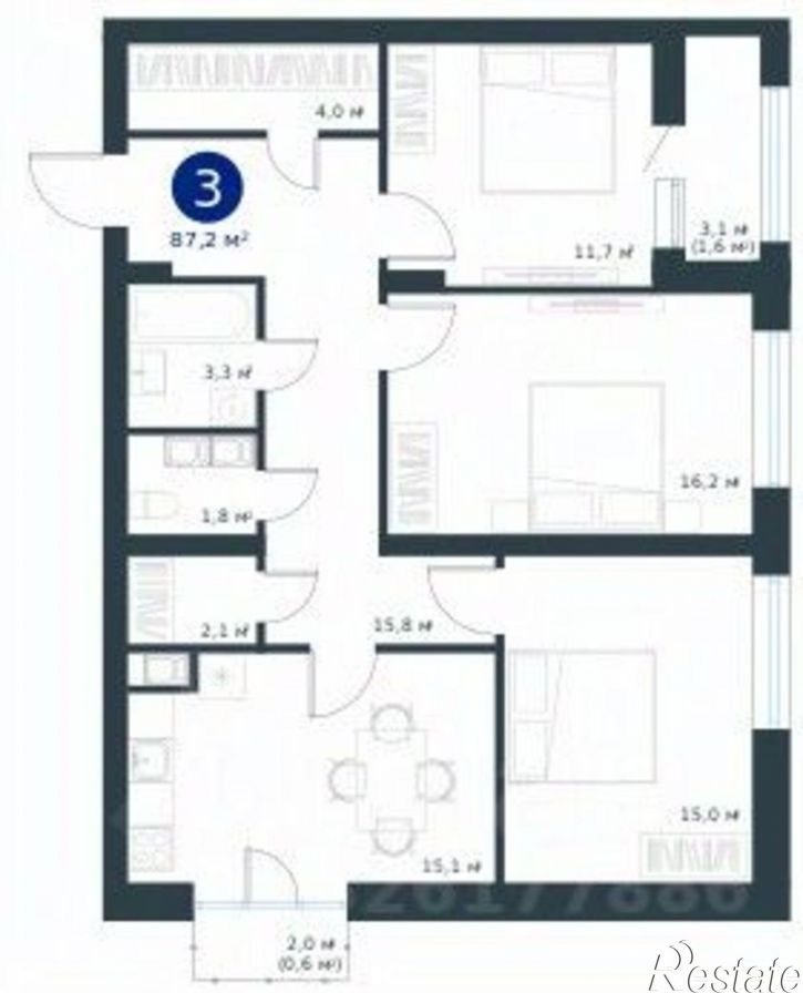 3-комн квартира в новом доме улица Ворошилова, 19 стр.,  д. 19 стр.