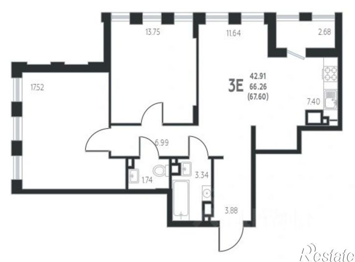 2-комн квартира в новом доме Ленинградская улица, 138а,  д. 138а
