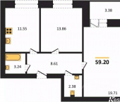 2-комн, 59 кв м, этаж 7/10 ул Курчатова, 32а