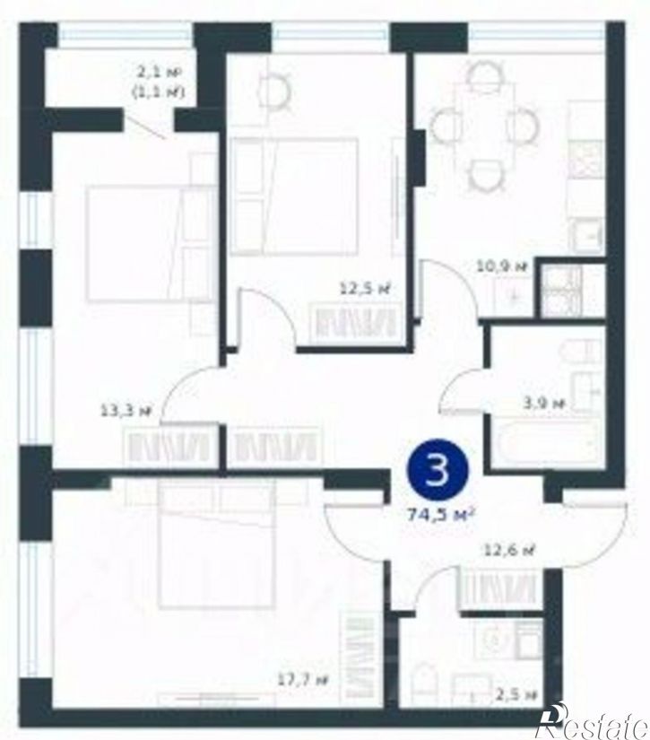 3-комн квартира в новом доме улица Ворошилова, 19 стр.,  д. 19 стр.