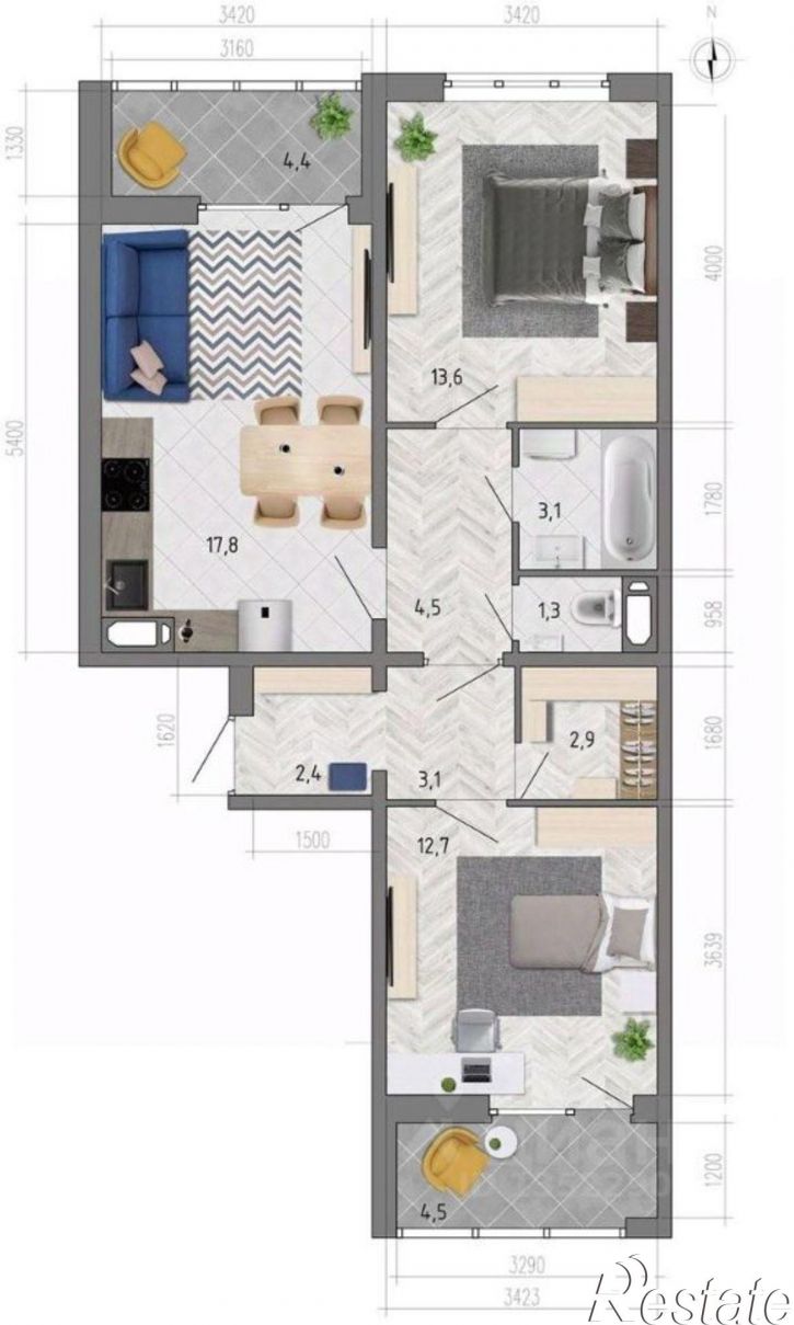 2-комн квартира в новом доме улица Фёдора Тютчева, 105,  д. 105