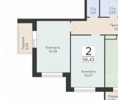 2-комн, 56 кв м, этаж 2/15 Острогожская улица, 156/2