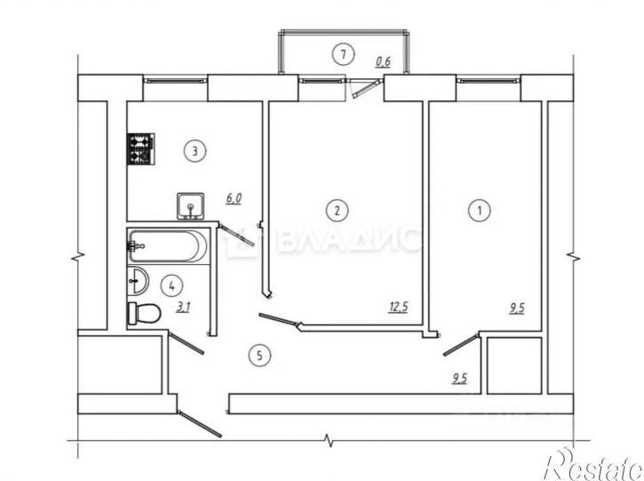2-комн квартира ул Моисеева, 1,  д. 1
