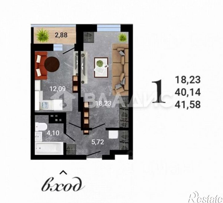 1-комн квартира улица Антонова-Овсеенко, 35-с,  д. 35-с