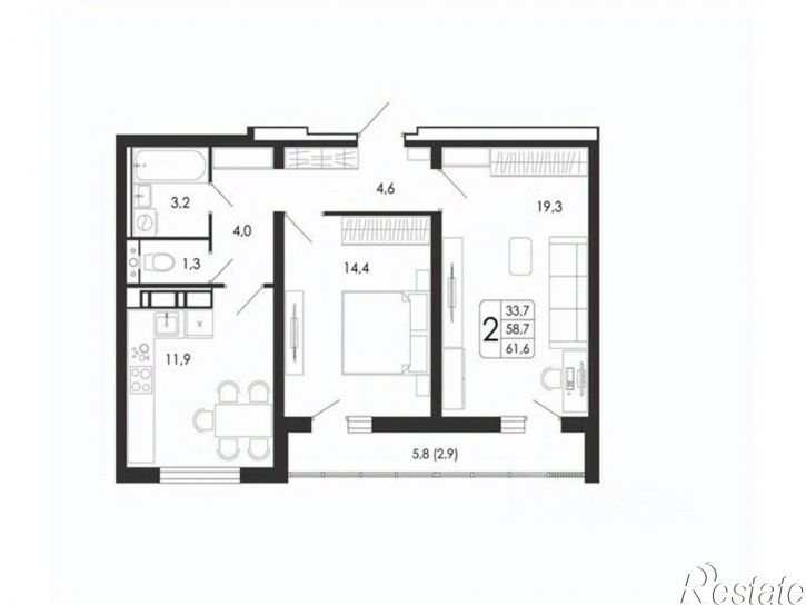 2-комн квартира в новом доме ул Шишкова, 142/5,  д. 142/5