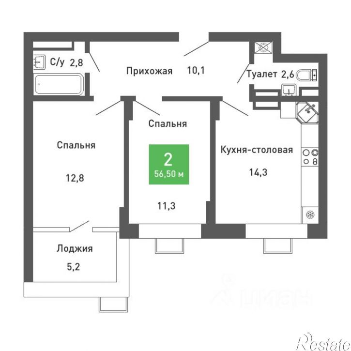 2-комн квартира в новом доме бульвар Содружества, 5к1