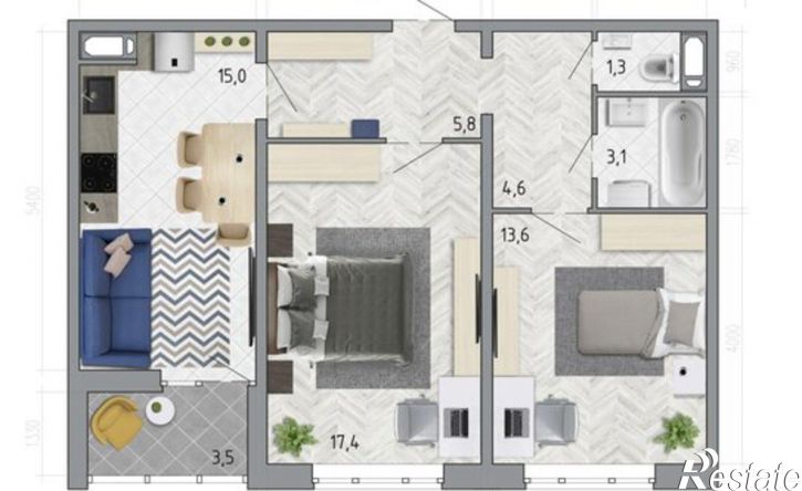 2-комн квартира в новом доме ул Федора Тютчева, 107,  д. 107