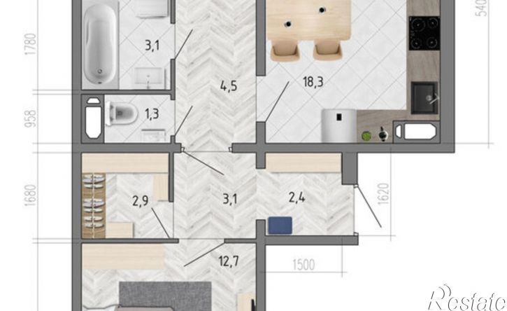 2-комн квартира в новом доме улица Фёдора Тютчева, 105,  д. 105