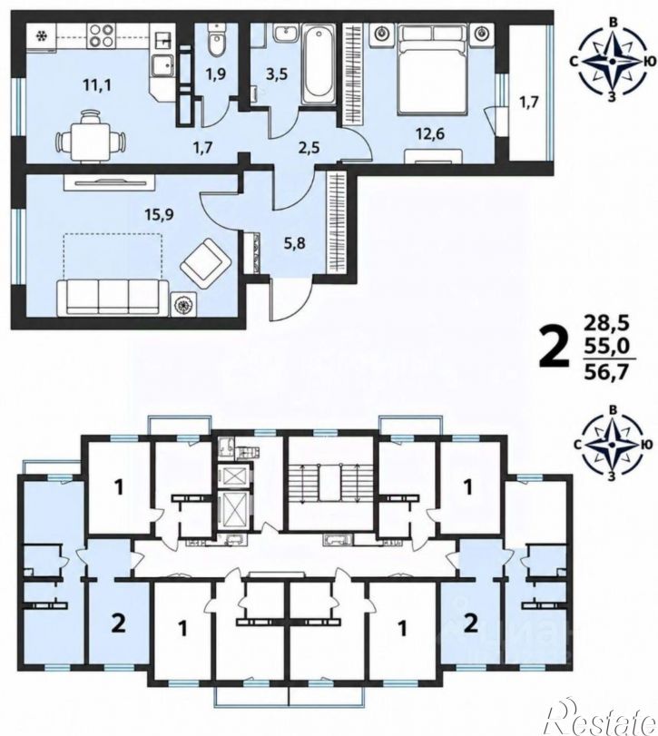 2-комн квартира улица Серафима Саровского, 179А к1,  д. 179А к1
