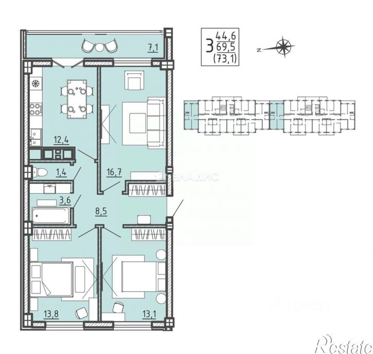 3-комн квартира ул Цимлянская, 10в,  д. 10в
