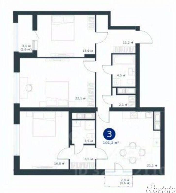 3-комн квартира в новом доме улица Ворошилова, 19 стр.,  д. 19 стр.