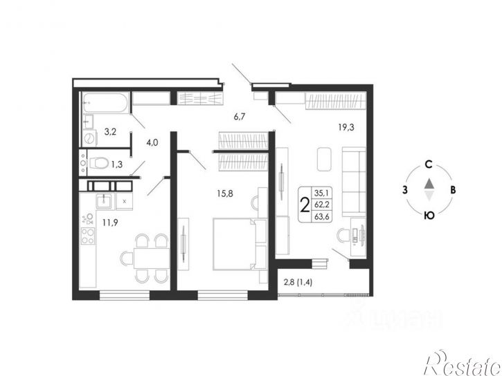 2-комн квартира в новом доме ул Шишкова, 142/5,  д. 142/5