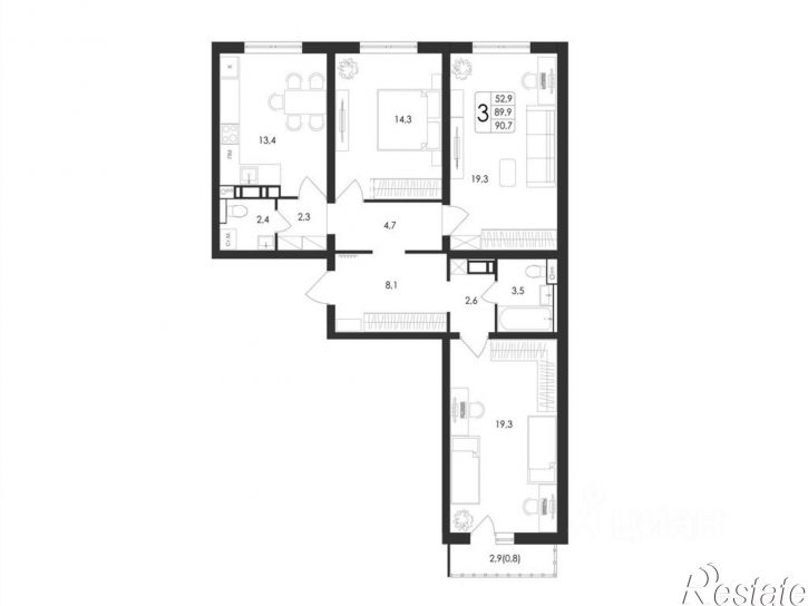 3-комн квартира в новом доме пр-кт Патриотов, 58а,  д. 58а