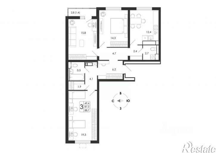 3-комн квартира в новом доме ул Шишкова, 142/5,  д. 142/5